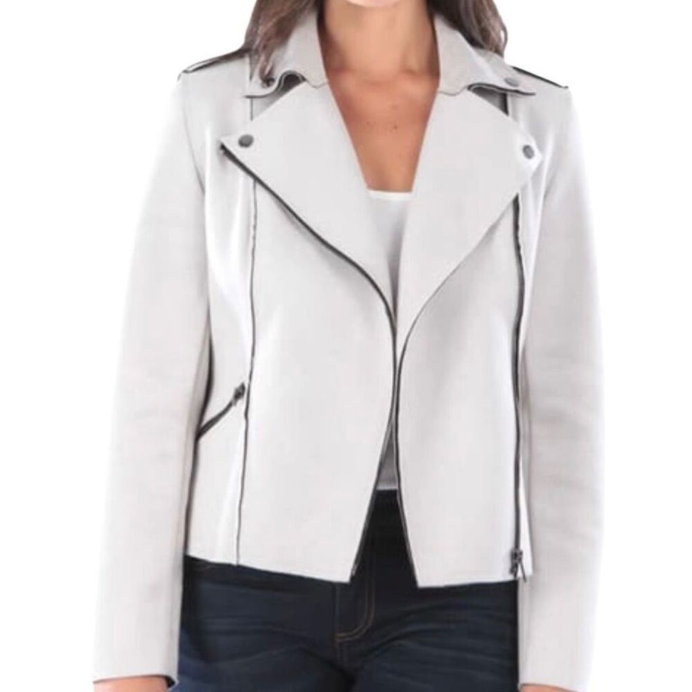 KUT From The Kloth Asymmetric Full Zip Faux Suede‎ Haddie Moto Jacket Gray XL